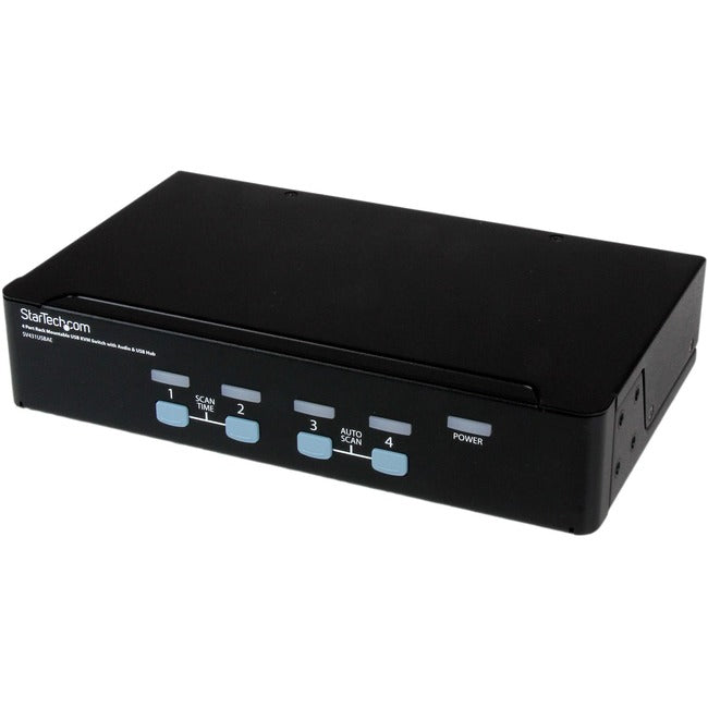 StarTech.com Commutateur KVM USB montable en rack à 4 ports avec audio et hub USB 2.0 - Commutateur KVM / audio / USB - USB - 4 ports - Montable en rack - 1 utilisateur local - 1U