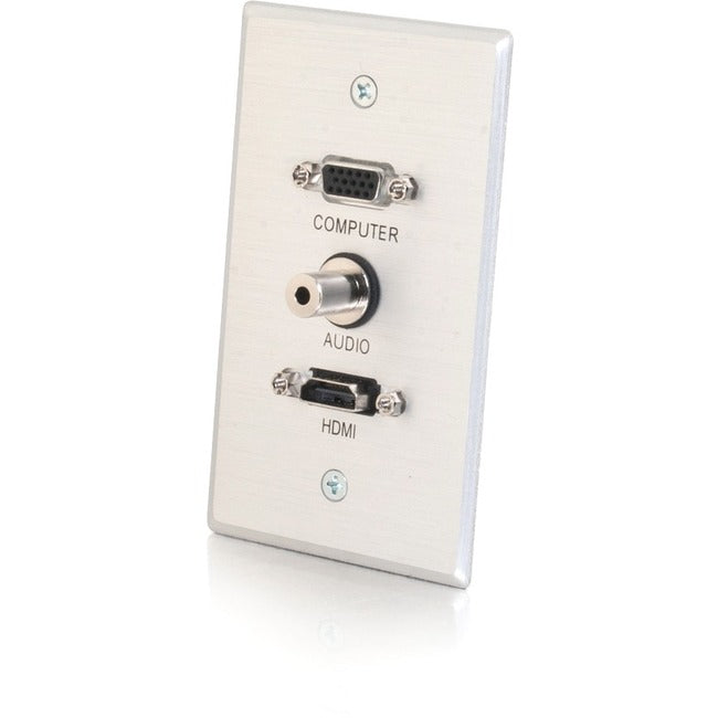 C2G 1-Gang HDMI, VGA and 3.5mm Audio Wall Plate - Brushed Aluminum