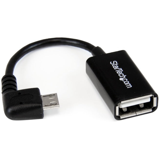 Adaptateur hôte USB OTG vers micro USB à angle droit StarTech.com de 12,7 cm M/F