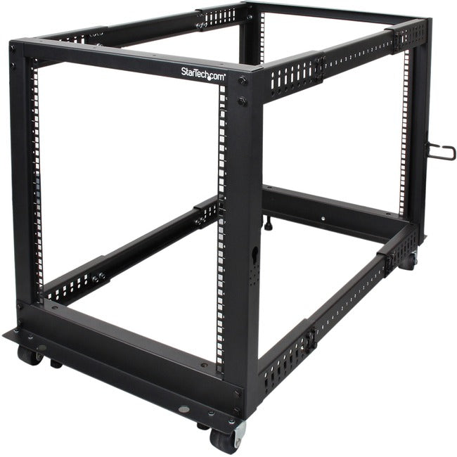 StarTech.com 4-Post 12U Mobile Open Frame Server Rack, 19" Network Rack with Casters, Rolling Rack for Computer/AV/Data/IT Equipment