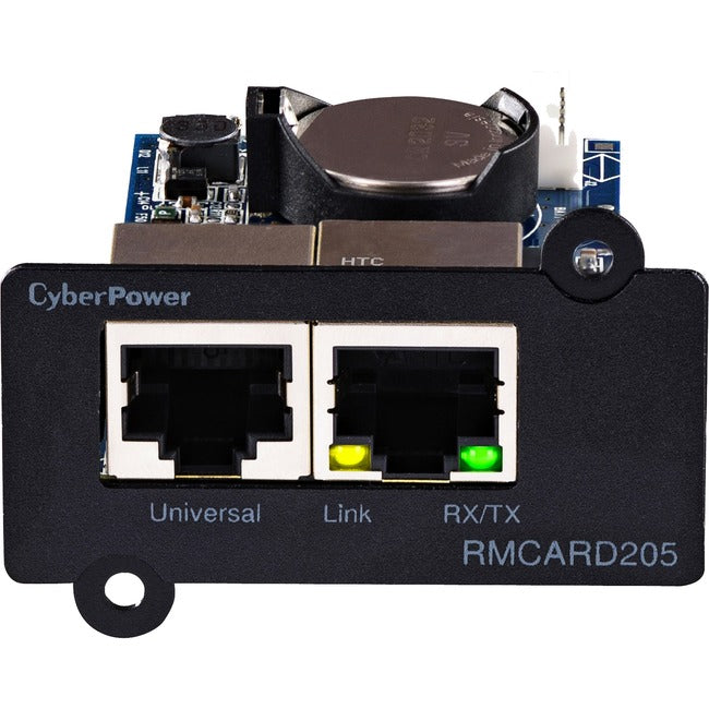 CyberPower UPS Systems RMCARD205 Hardware -  Supported Protocols: TCP/IP, UDP, FTP, SCP, DHCP, DNS, SSH, Telnet, HTTP/HTTPS, SNMPv1/v3, IPv4/v6, NTP, SMTP, and Syslog