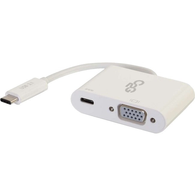 C2G USB-C To VGA Video Adapter Converter With Power Delivery - White