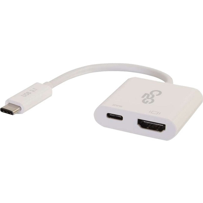 C2G USB-C To HDMI Audio/Video Adapter Converter With Power Delivery - White