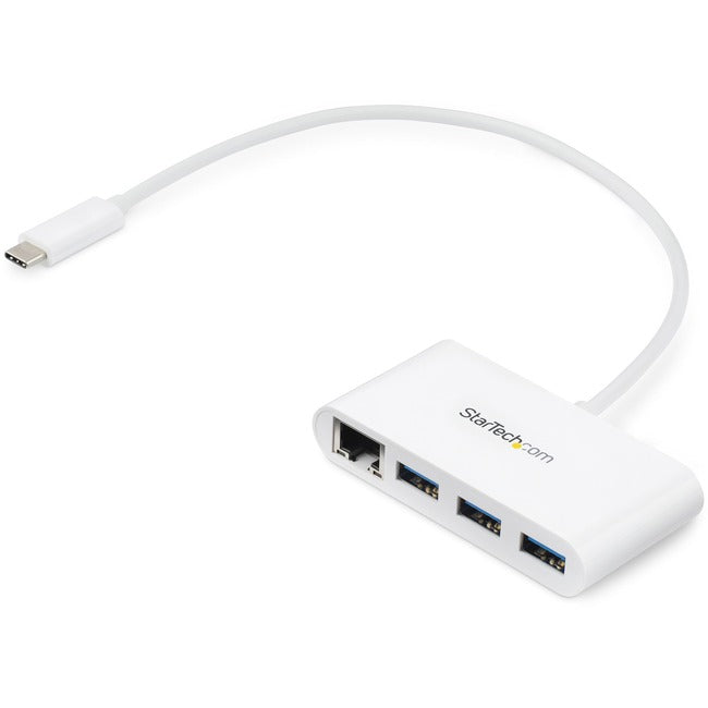 StarTech.com Hub USB C 3 ports avec Gigabit Ethernet - USB-C vers 3x USB-A - USB 3.0 - Blanc - Hub USB avec GbE - Adaptateur USB-C vers USB - Hub USB Type C
