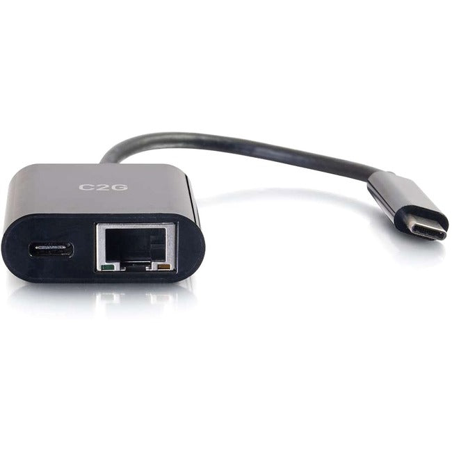 C2G USB C Ethernet Adapter with Power - Black