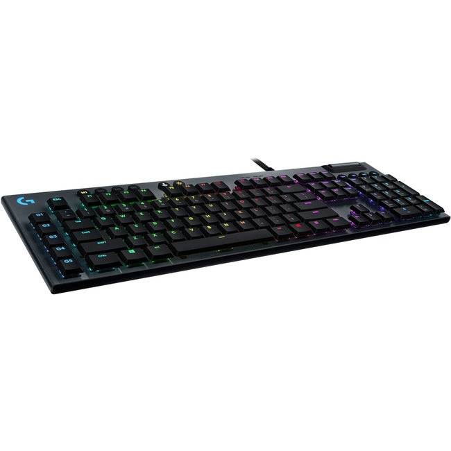 Logitech G815 LIGHTSYNC RGB Mechanical Gaming Keyboard with Low Profile GL Tactile key switch, 5 programmable G-keys,USB Passthrough, dedicated media control, black and white colorways