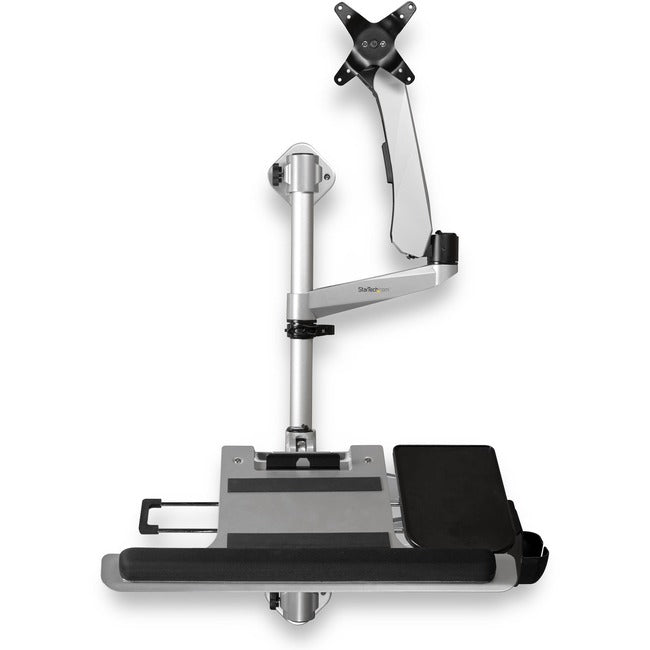 StarTech.com Station de travail murale - Bureau debout ergonomique pliable - Bras d'écran VESA 34" réglable en hauteur/Plateau rembourré pour clavier/souris