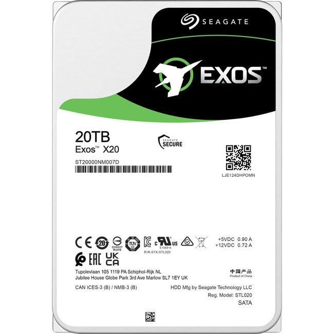 Disque dur Seagate Exos X20 ST20000NM007D 20 To - Interne - SATA (SATA/600) - Méthode d'enregistrement magnétique conventionnel (CMR)