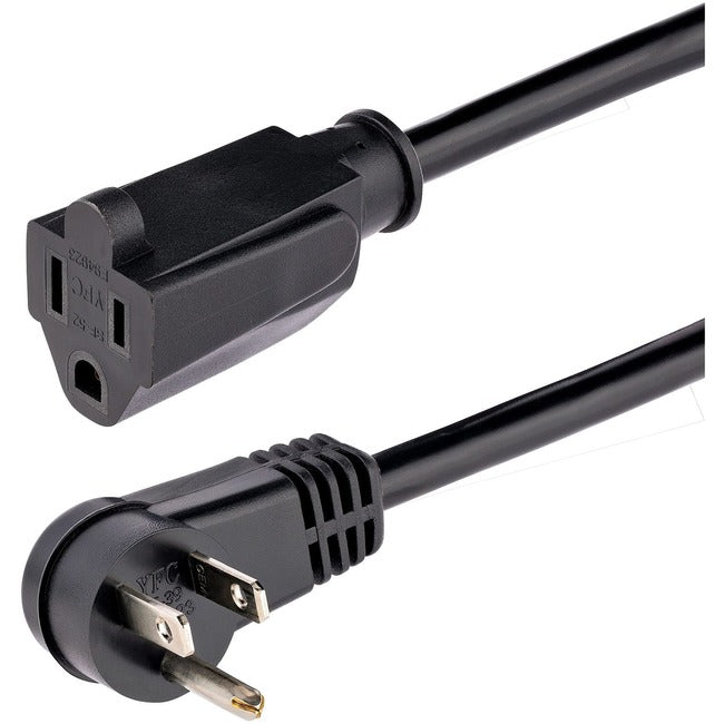StarTech.com Rallonge d'alimentation de 2 m, angle droit NEMA 5-15P vers NEMA 5-15R, 13 A 125 V, 16 AWG, noir, câble d'extension à prise plate