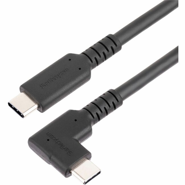 StarTech.com Câble USB-C robuste à angle droit de 1 m, USB 10 Gbit/s, câble de transfert de données USB C vers C, PD 100 W, 4K 60 Hz, câble USB-C à 90 degrés